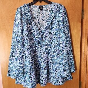 Floral Ruffle Blouse in Blue